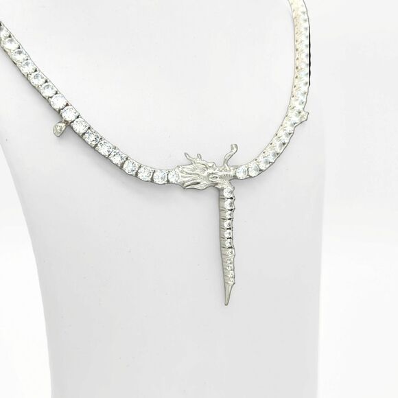 14K White Gold Finish Chinese Dragon 21inch x 5mm Tennis Chain. - Picture 2 of 7